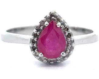 Natural Ruby Pear Natural Diamond Halo Ring