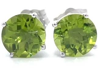 1.73 Carat Natural Peridot Solitaire Stud Earrings in 14k White Gold