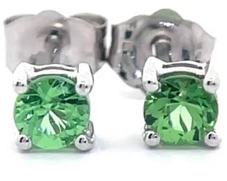 3.50mm Natural Tsavorite Garnet Stud Earrings in 14k White Gold