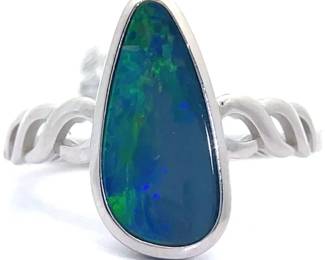 Blue Opal Inlay Free Form Chain Ring