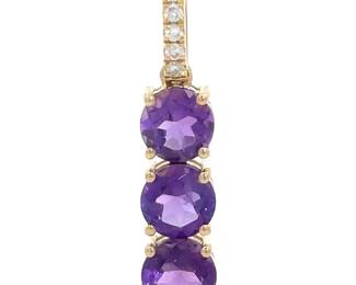 Natural Amethyst Linear Bar Diamond Bail Pendant