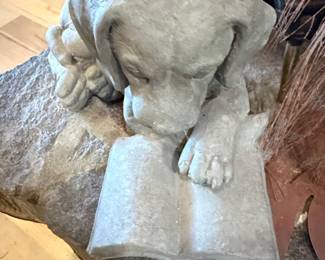 Cast Stone Reading Puppy Garden Statue