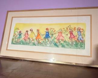 E. Favus Watercolor Print of Children Holding Hands