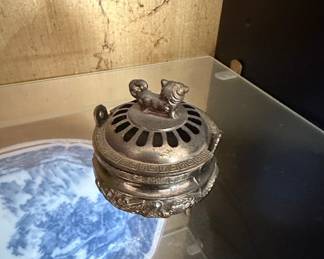 Chinese Export Incense Burner with Foo Dog Finial