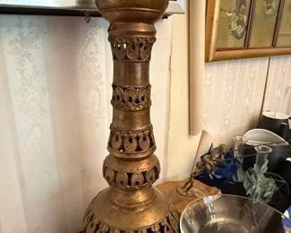 Vintage Pierced Brass Candlestick Table Lamp