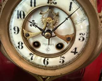 French Art Nouveau Gilt Bronze and Ruby Glass Mantel Clock