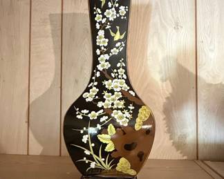 Chinese Famille Noire Porcelain Vase with Prunus and Bird Motif