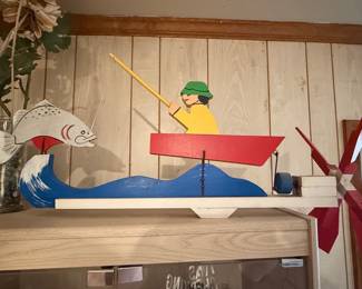 Vintage Wooden Fisherman Whirligig