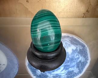 Decorative Malachite Stone Egg on Stand