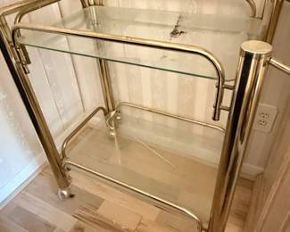 Mid-Century Modern Brass and Glass Serving Cart