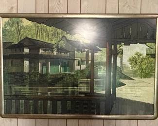 Vintage Chinese Suzhou Water Village Landscape Silk Art