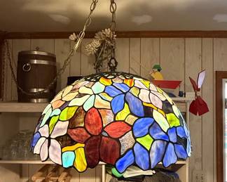 Floral Leaded Glass Hanging Pendant Lamp