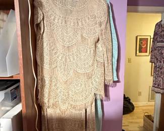 Vintage Damianou Metallic Gold Crochet Fringe Two-Piece Gown