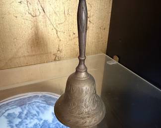 Vintage Etched Brass Hand Bell Made in India