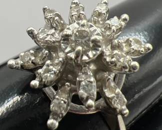 14K White Gold Vintage Diamond Starburst Cocktail Ring Size 7 3/4 — Imperfect
