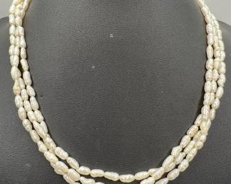 Freshwater Rice Cultured Pearl Necklace with .925 Sterling Silver Clasp