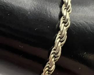 7 1/4” Sterling Silver Diamond Cut Rope Link Bracelet Stamped 925 HCT ITALY