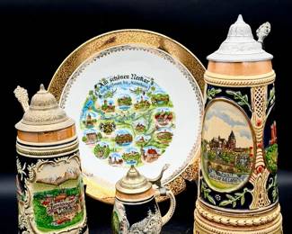 Vintage German, Steins And Plate, Including Musical
