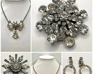 (5) Vintage Rhinestone Necklaces, Earrings, & Brooches