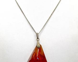.835 Silver Necklace with Amber Pendant