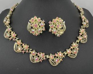 Vintage Rhinestone Choker Necklace & Earrings Set