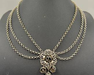 Vintage Multi-Strand Rose Motif Choker Necklace