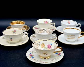 (7) Miniature, Vintage Teacup, And Saucer Sets Feat Hutschenreuther Hohenberg from Germany
