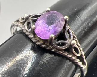 .925 Sterling Silver Vintage Amethyst Ring Size 11 1/4
