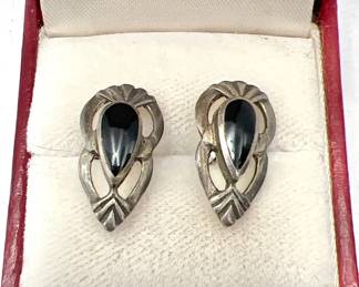 .925 Sterling Silver Onyx Earrings