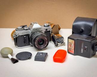 Canon AE-1 SLR With 35mm f/2.8 & Accessories