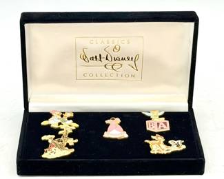 vintage Walt Disney Classics Collection (WDCC) boxed enamel pin set featuring classic Disney charact