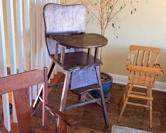 ANTIQUE BABY HIGH CHAIRS & ROCKER