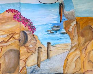 3 PCS OF THE PELICAN ON CLIFF WATERCOLOR - TRIPTYCH