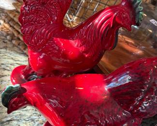 SIGNED & DATED CERAMIC FIREBALL ROOSTERS