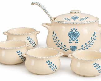Conjunto de Sopa Ceramico Azul e Creme