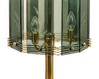 Luminaria vintage de latao e vidro fume