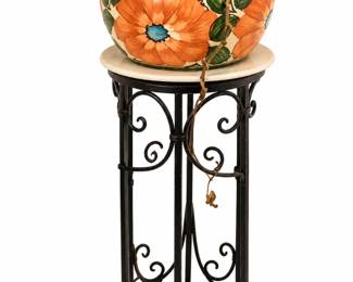 Suporte Ornamental com Vaso Floral e Planta Pendente
