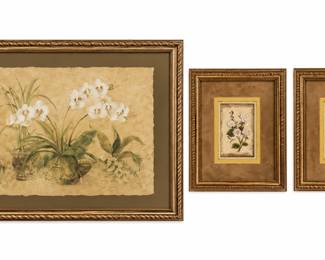 Trio de Quadros Botanicos Dourados