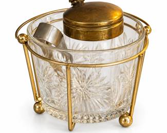 Balde de gelo vintage em cristal e latao