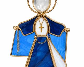 Anjo de Vitral Azul com Halo Dourado