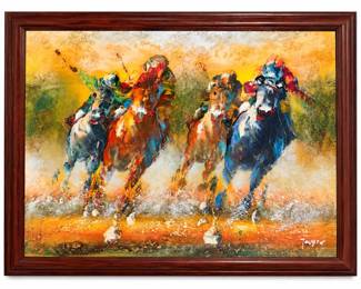 Corrida de cavalos em estilo expressionista