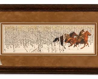 Quadro Rustico com Cavalos na Neve