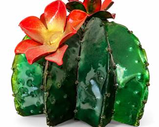 Cacto de vidro com flores vibrantes