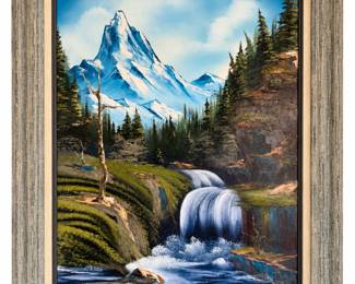 Paisagem Montanhosa com Cachoeira em Moldura Rustica