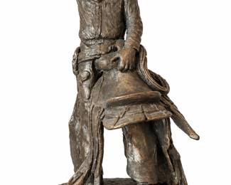 Escultura de Bronze com Cowboy e Sela