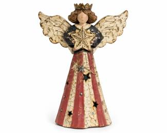 Anjo rustico com estrela dourada e asas vintage