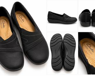 Colagem de Mocassins Clarks Pretos