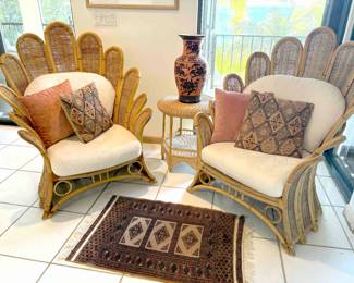 Pair of rattan peacock fan back chairs, vintage from the 70s. Very rare!