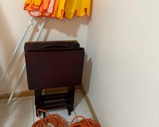 beach umbrellas, tv tables, extension cords