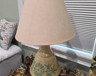 Ceramic floral lamp with miniature figurine collection